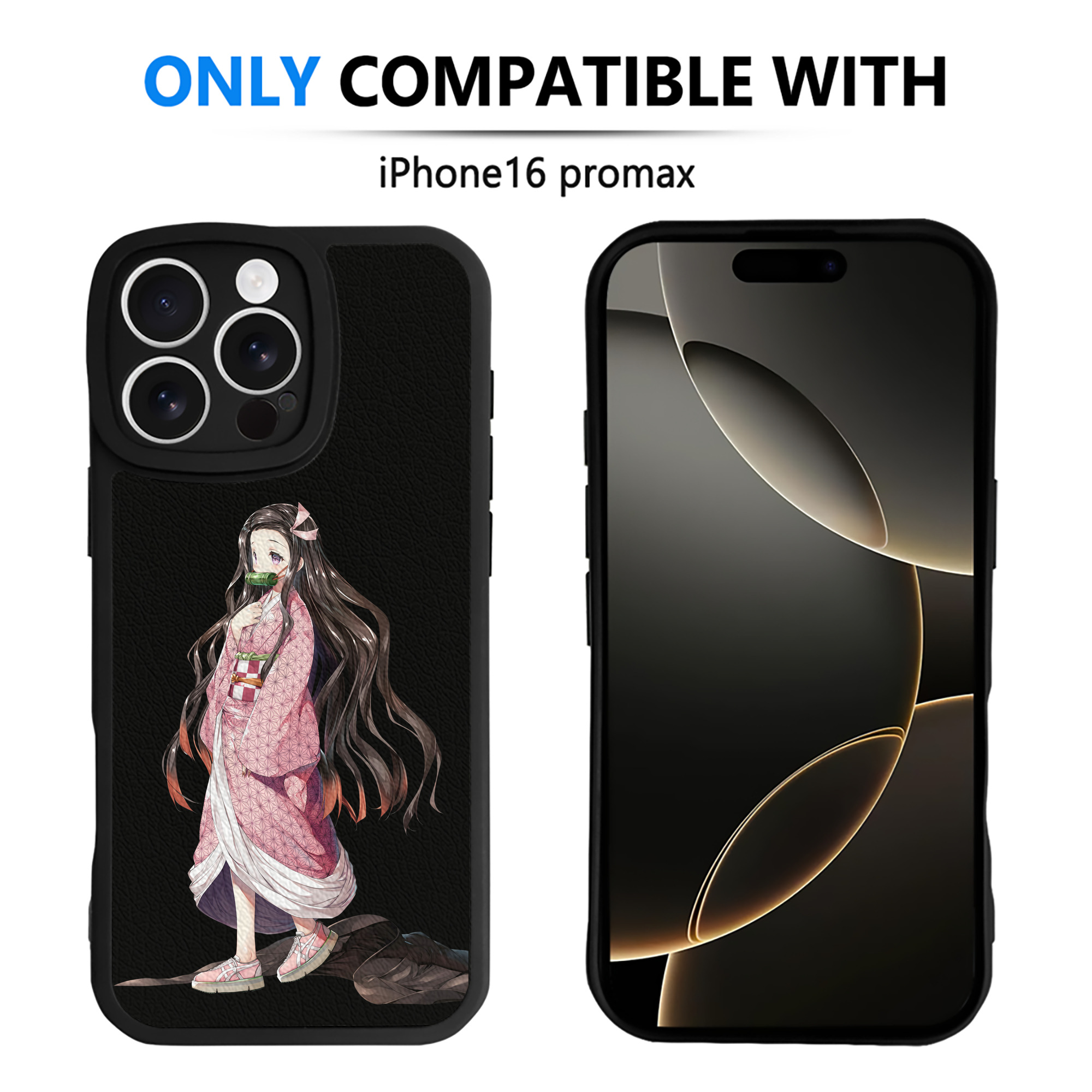 （画像用） 鬼滅の刃（きめつのやいば）竈門 禰󠄀豆子／かまど ねずこ Kamado Nezuko 【iPhone 16シリーズ対応】シリコンスマホケース（レザー調） 材質：シリコン